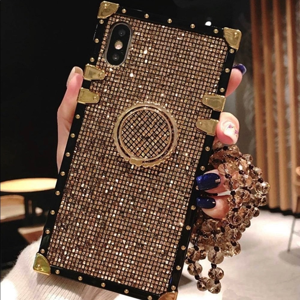 ✨Gold Bling Square iPhone Case with Finger Ring✨ - Picture 1 of 2